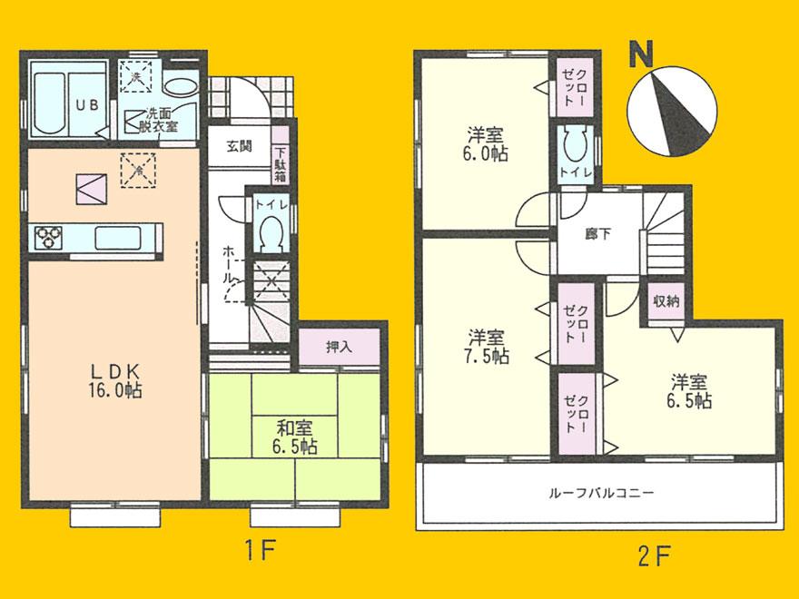 Floor plan. (1 Building), Price 34,800,000 yen, 4LDK, Land area 135.28 sq m , Building area 98.53 sq m