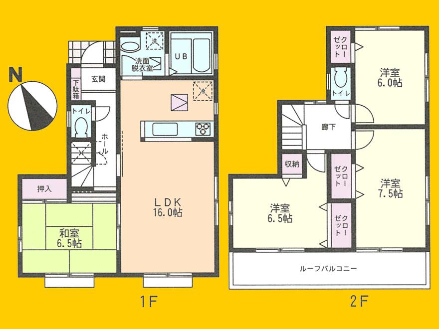 Floor plan. (Building 2), Price 33,800,000 yen, 4LDK, Land area 135.3 sq m , Building area 98.53 sq m