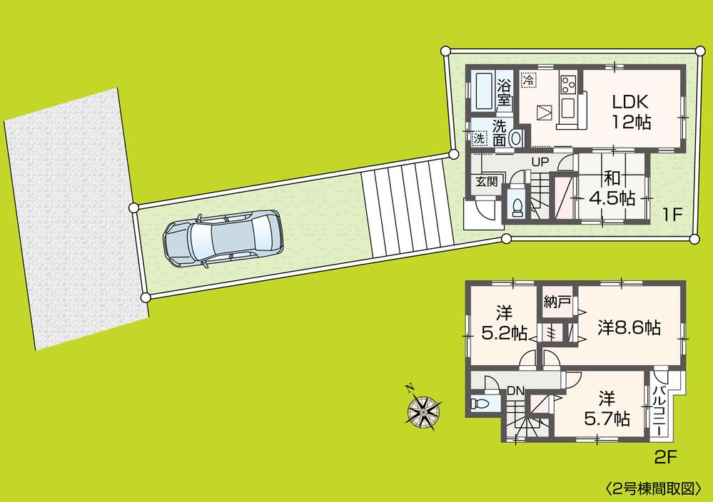 Floor plan. (Building 2), Price 39,800,000 yen, 4LDK, Land area 120.15 sq m , Building area 85.04 sq m