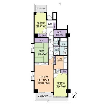 Floor plan. Spacious 3LDK proprietary area of about 83 sq m