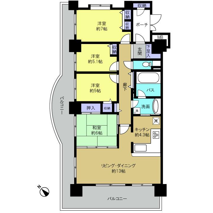 Floor plan. 4LDK, Price 27,800,000 yen, Occupied area 91.72 sq m , Balcony area 36.6 sq m