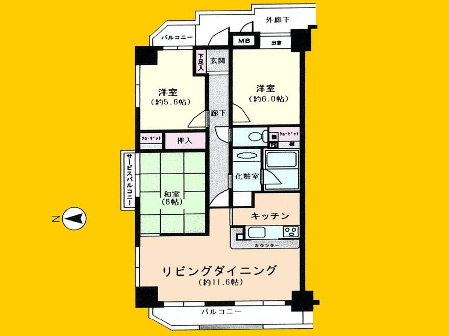 Floor plan. 3LDK, Price 24.5 million yen, Footprint 71.5 sq m , Balcony area 10.85 sq m