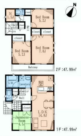 Floor plan. (2), Price 38,800,000 yen, 4LDK, Land area 134.64 sq m , Building area 95.98 sq m