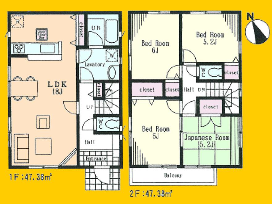 Floor plan. (Building 2), Price 28.8 million yen, 4LDK, Land area 112.67 sq m , Building area 94.76 sq m