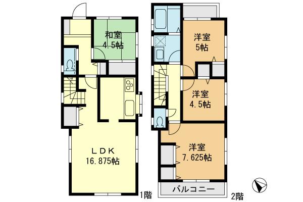 Floor plan. (Building 2), Price 37,800,000 yen, 4LDK, Land area 120.33 sq m , Building area 91.52 sq m