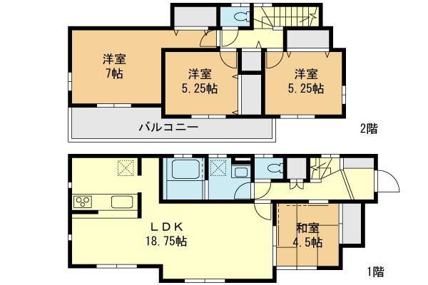 Floor plan. (1 Building), Price 37,800,000 yen, 4LDK, Land area 170.16 sq m , Building area 98.95 sq m