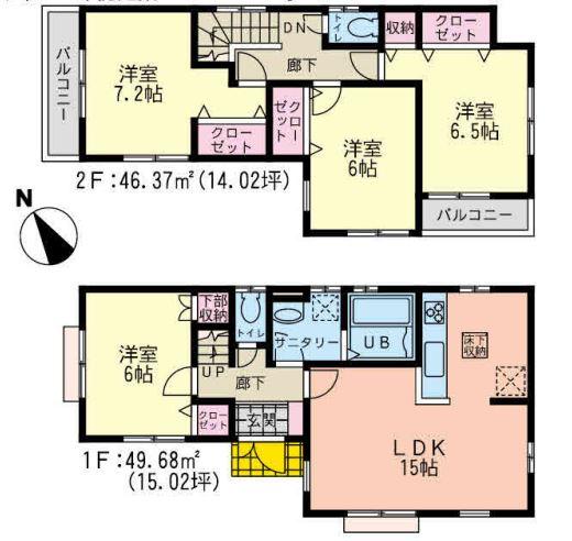 Floor plan. (1 Building), Price 35,800,000 yen, 4LDK, Land area 135.53 sq m , Building area 96.05 sq m