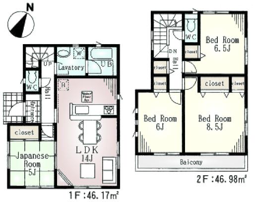 Floor plan. (1 Building), Price 37,800,000 yen, 4LDK, Land area 134.62 sq m , Building area 93.15 sq m