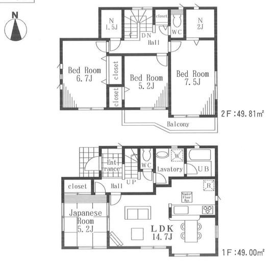 Floor plan. 38,800,000 yen, 4LDK, Land area 125.28 sq m , Building area 98.81 sq m