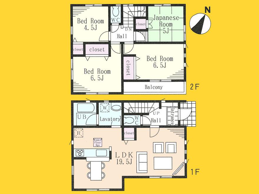Floor plan. (4 Building), Price 38,800,000 yen, 4LDK, Land area 204.15 sq m , Building area 93.15 sq m