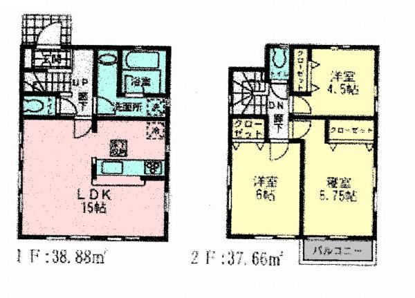 Floor plan. 25,800,000 yen, 3LDK, Land area 120.6 sq m , Building area 76.54 sq m