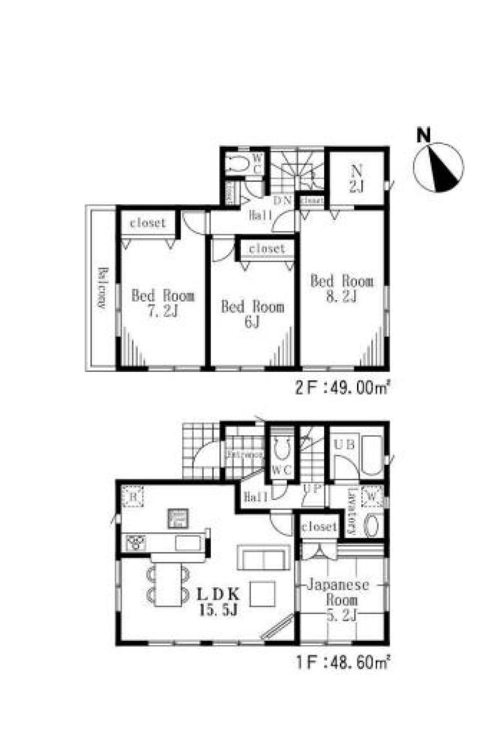 Floor plan. (3 Building), Price 30,800,000 yen, 4LDK, Land area 95.82 sq m , Building area 97.6 sq m
