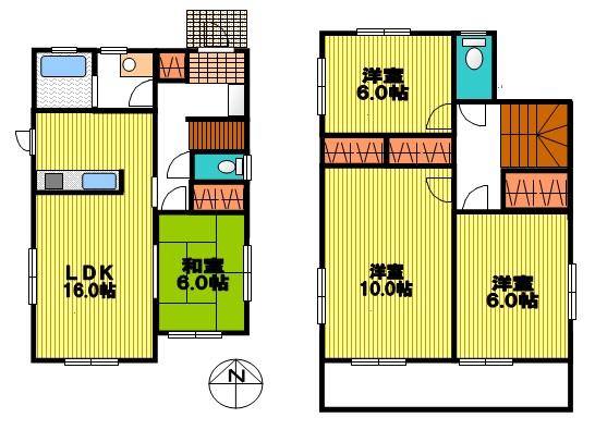 Floor plan. (1 Building), Price 43,800,000 yen, 4LDK, Land area 162.55 sq m , Building area 104.33 sq m