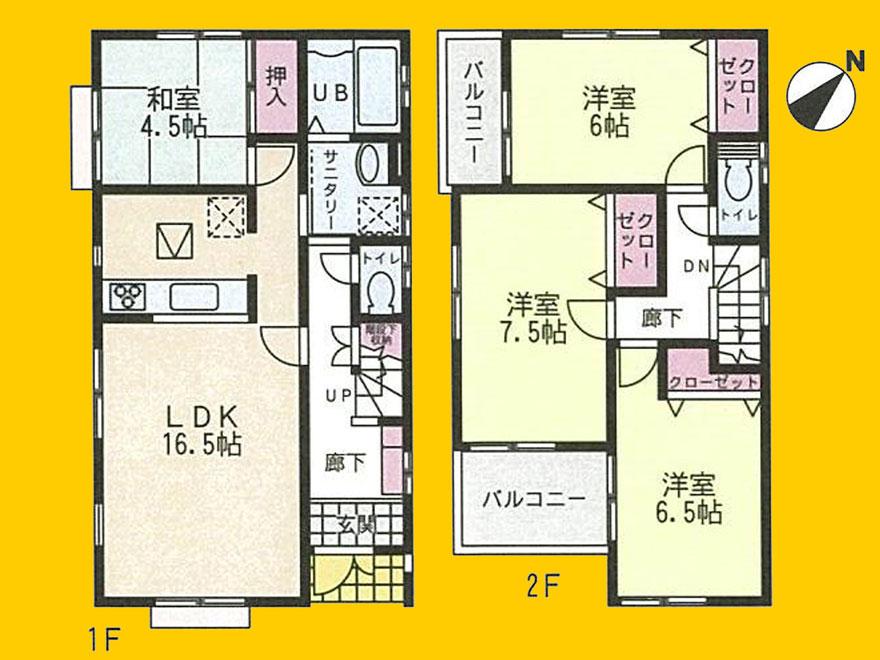 Floor plan. (2 Phase 1 Building), Price 35,800,000 yen, 4LDK, Land area 171.42 sq m , Building area 97.7 sq m
