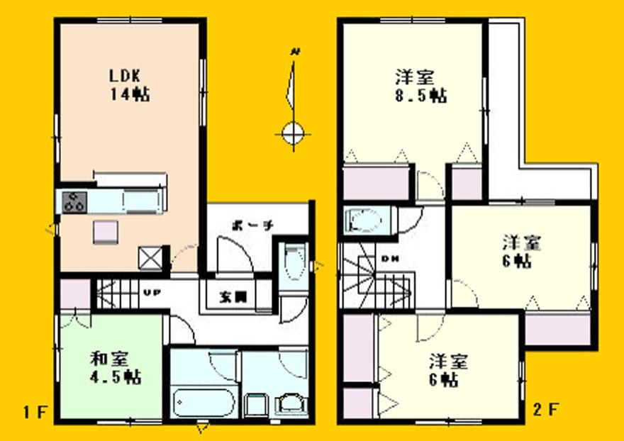 Floor plan. (1 Building), Price 33,800,000 yen, 4LDK, Land area 85.37 sq m , Building area 92.74 sq m