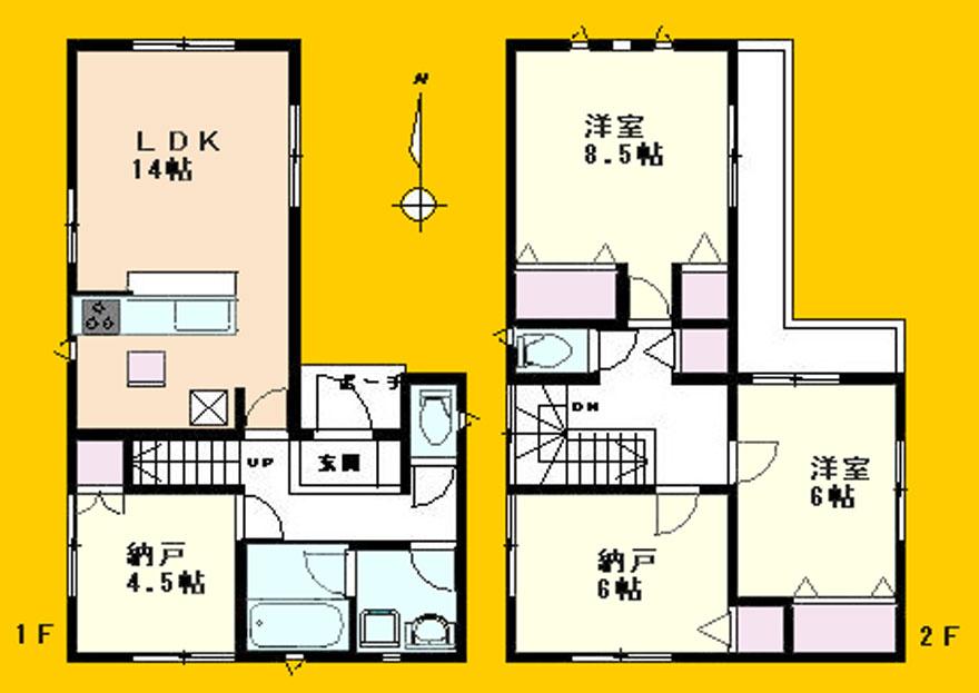 Floor plan. (Building 2), Price 32,800,000 yen, 2LDK+2S, Land area 86.01 sq m , Building area 93.55 sq m
