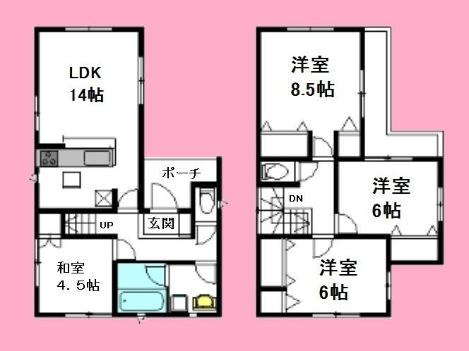 Floor plan. (1 Building), Price 33,800,000 yen, 4LDK, Land area 85.37 sq m , Building area 92.74 sq m