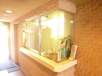 Entrance. Building manager office! Peace of mind in women of janitor