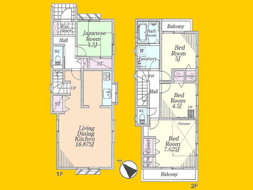 Floor plan. (Building 2), Price 37,800,000 yen, 4LDK, Land area 120.33 sq m , Building area 91.52 sq m