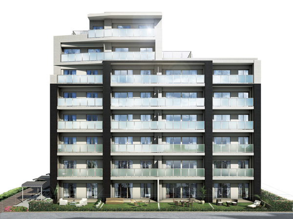 Shared facilities.  [Exterior - Rendering] Commitment pulled the lives ease, Zentei southwest-facing land plan. All 27 House walk-in closet or walk-through closet equipment, Daylighting ・ All 12 types of planning with excellent ventilation. (Which was caused to draw based on the drawings, In fact a slightly different. It has become unsettled about the size of the planting, At the time of completion, It does not grow to about Rendering)