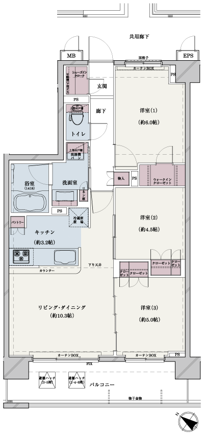 Floor: 3LDK + WIC + SIC, the occupied area: 66.38 sq m