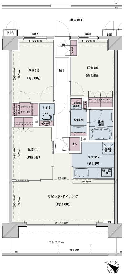 Floor: 3LDK + WIC, the occupied area: 67.89 sq m
