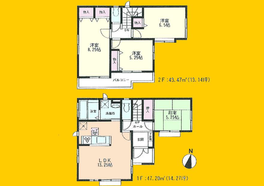 Floor plan. 39,800,000 yen, 4LDK, Land area 148.46 sq m , Building area 90.67 sq m