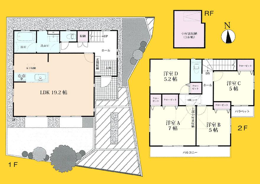 Floor plan. (1 Building), Price 55,800,000 yen, 4LDK, Land area 125.86 sq m , Building area 100.2 sq m