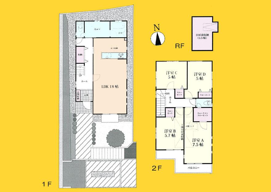 Floor plan. (5 Building), Price 49,800,000 yen, 4LDK, Land area 157.17 sq m , Building area 103.09 sq m