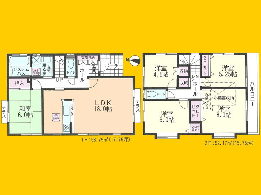 Floor plan. 36.5 million yen, 5LDK, Land area 195.32 sq m , Building area 110.96 sq m