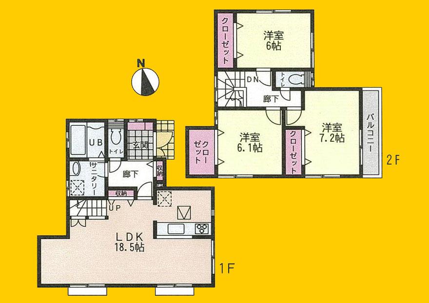 Floor plan. (1 Building), Price 29,800,000 yen, 3LDK, Land area 148.27 sq m , Building area 95.43 sq m