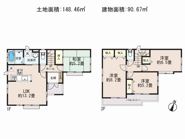 Floor plan. (1 Building), Price 39,800,000 yen, 4LDK, Land area 148.46 sq m , Building area 90.67 sq m