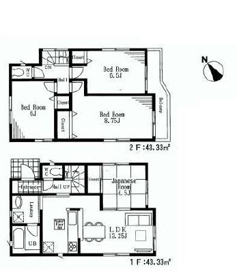 Floor plan. 30,800,000 yen, 4LDK, Land area 108.63 sq m , Building area 86.66 sq m