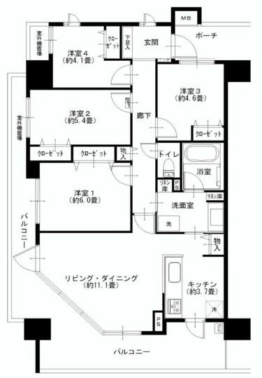 Floor plan. 4LDK, Price 35,900,000 yen, Occupied area 80.61 sq m , Balcony area 21.2 sq m