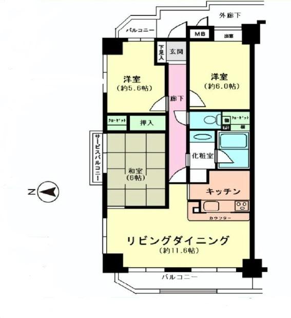 Floor plan. 3LDK, Price 24.5 million yen, Footprint 71.5 sq m , Balcony area 10.85 sq m