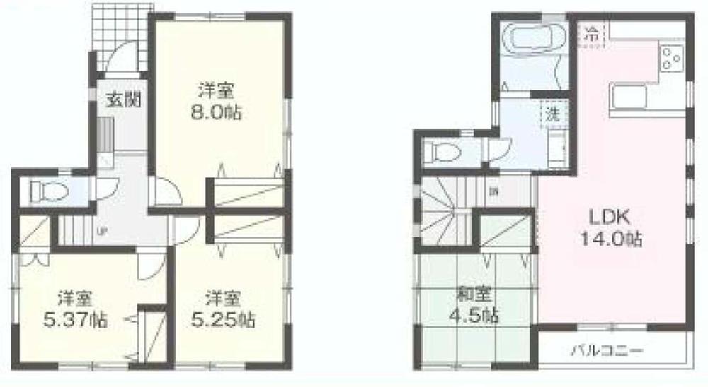 Floor plan. (4 ●), Price 36,800,000 yen, 4LDK, Land area 80 sq m , Building area 87.56 sq m