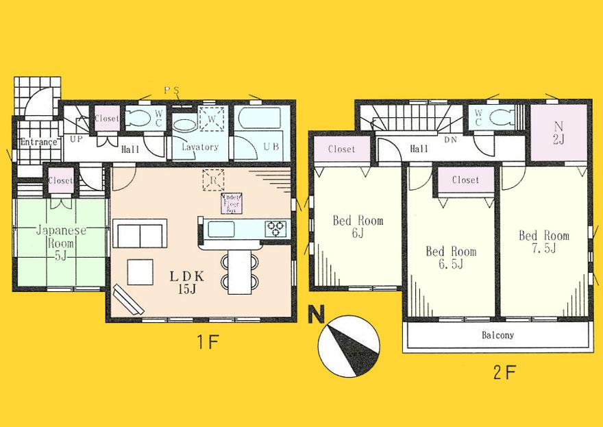 Floor plan. (1 Building), Price 36,800,000 yen, 4LDK, Land area 120.37 sq m , Building area 94.56 sq m
