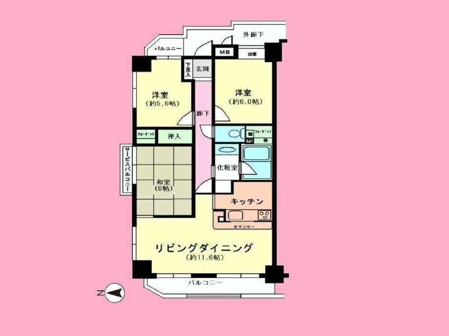 Floor plan. 3LDK, Price 24.5 million yen, Footprint 71.5 sq m , Balcony area 10.85 sq m