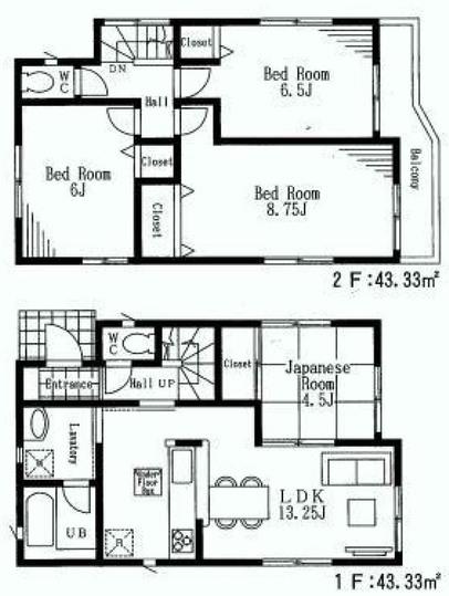 Floor plan. 30,800,000 yen, 4LDK, Land area 108.63 sq m , Building area 86.66 sq m