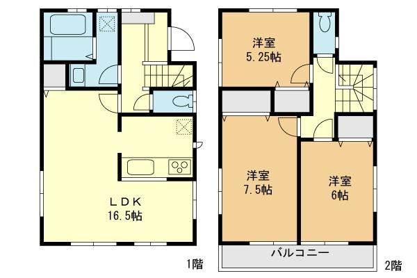 Floor plan. (1 Building), Price 37,800,000 yen, 4LDK, Land area 89.19 sq m , Building area 85.29 sq m