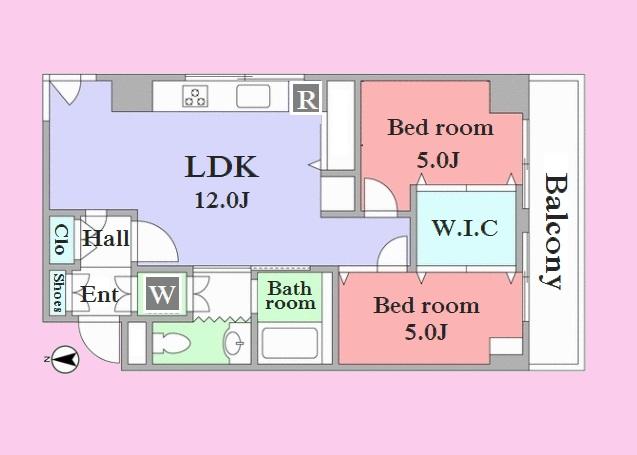 Floor plan. 2LDK, Price 29,800,000 yen, Occupied area 45.05 sq m , Balcony area 5.37 sq m