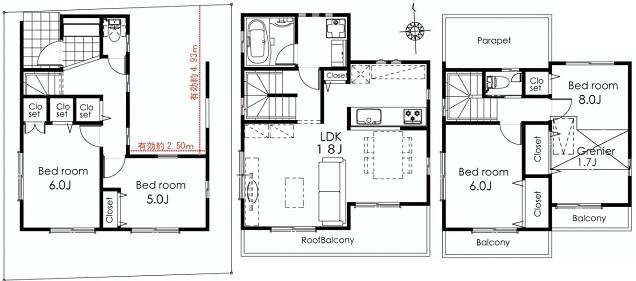 Compartment view + building plan example. Building plan example, Land price 66,800,000 yen, Land area 70.09 sq m