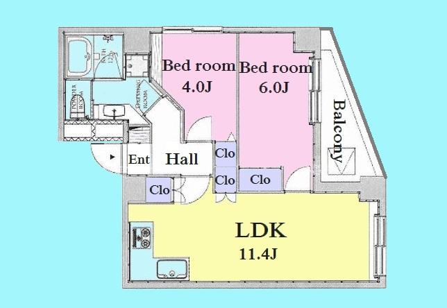 Floor plan. 2LDK, Price 28.5 million yen, Footprint 47.5 sq m , Balcony area 14.37 sq m