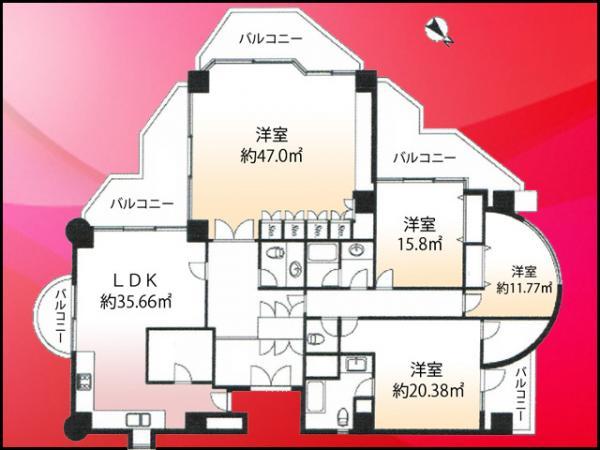 Floor plan. 4LDK, Price 90 million yen, Footprint 182.08 sq m , Balcony area 41.06 sq m