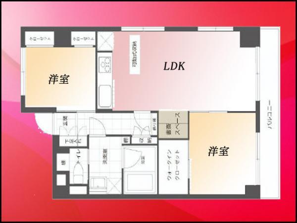 Floor plan. 2LDK, Price 42,800,000 yen, Occupied area 61.04 sq m , Balcony area 18.46 sq m