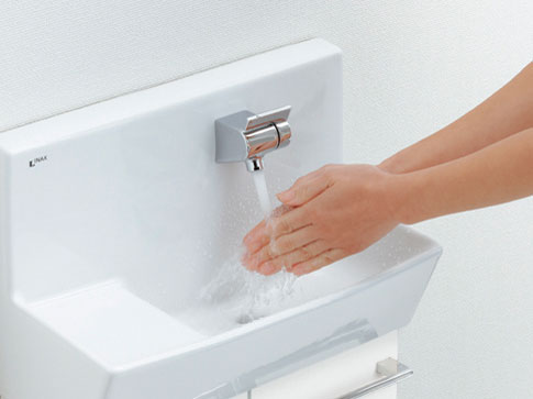 Bathing-wash room.  [Toilet hand washing cabinet] The easy-to-use good hand washing was provided on the entire mansion. In easy-to-operate lever handle type of faucet, You can also apply clean towel in casual shape.