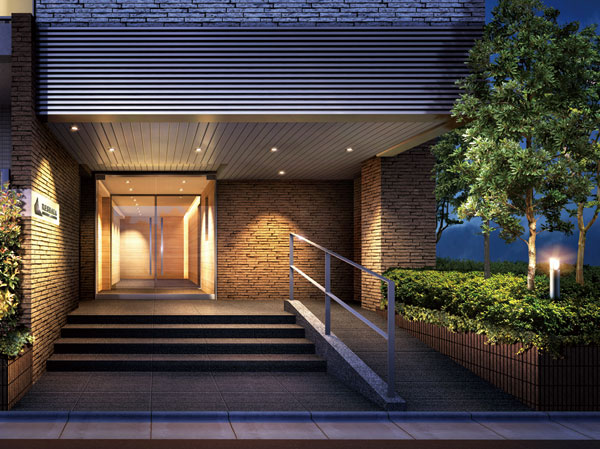 Buildings and facilities. "Metropolitan University" Station 8-minute walk. In a quiet place, Along monument cherry street ・ Open-minded location in the 2 direction land. Design a land plan for to take advantage of the advantage to fully. ventilation ・ Daylighting, And we aim to privacy and safety conscious plan. (Entrance Rendering)