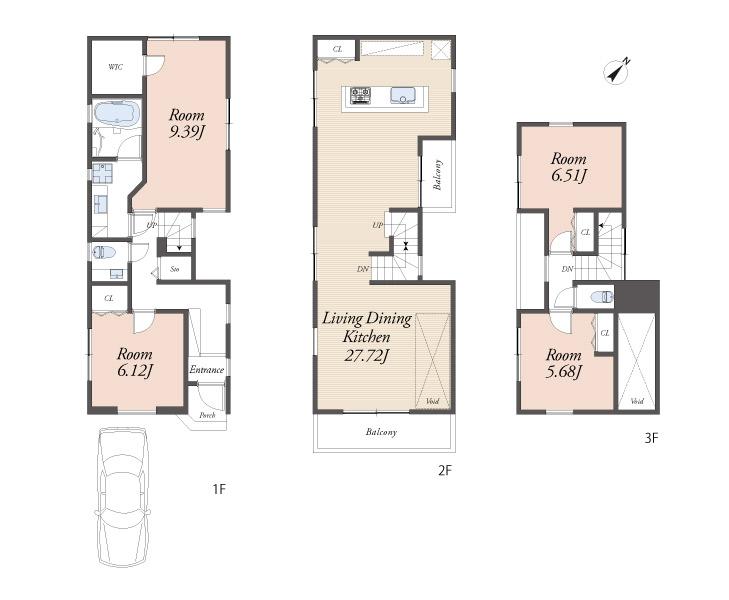 Floor plan. 99,800,000 yen, 4LDK, Land area 98.15 sq m , It is a building area of ​​127.1 sq m LDK27 pledge more than large 4LDK