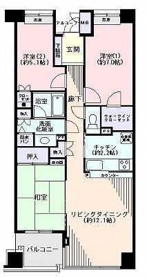 Floor plan. 3LDK, Price 55 million yen, Occupied area 75.82 sq m , Balcony area 5.16 sq m
