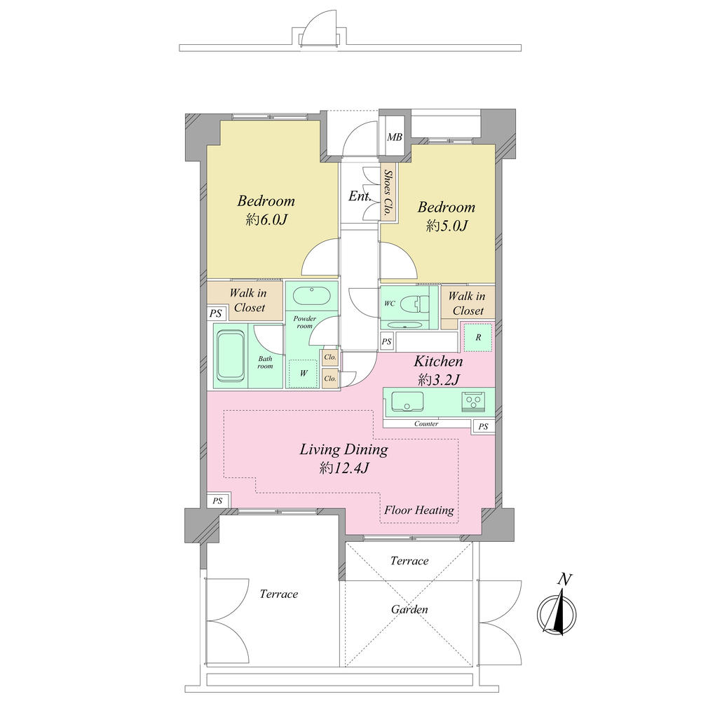 Floor plan. 2LDK, Price 52,800,000 yen, Footprint 50 sq m
